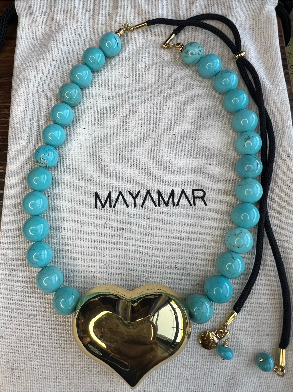 Adjustable Turquoise Beaded Heart 24k Gold Plated Necklace Nwot